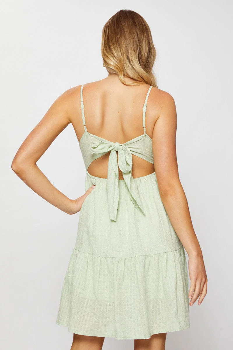 Green Mini Dress Sleeveless Square Neck