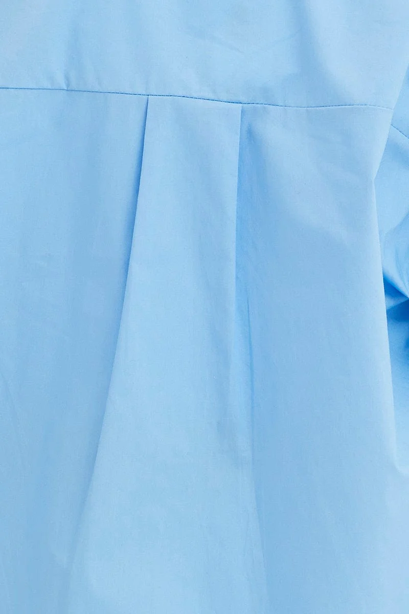 Blue Relaxed Shirts Long Sleeve Button Up