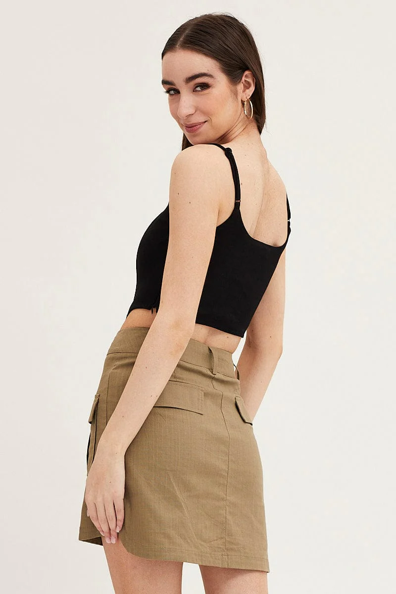 Green Mini Skirt High Rise Utility
