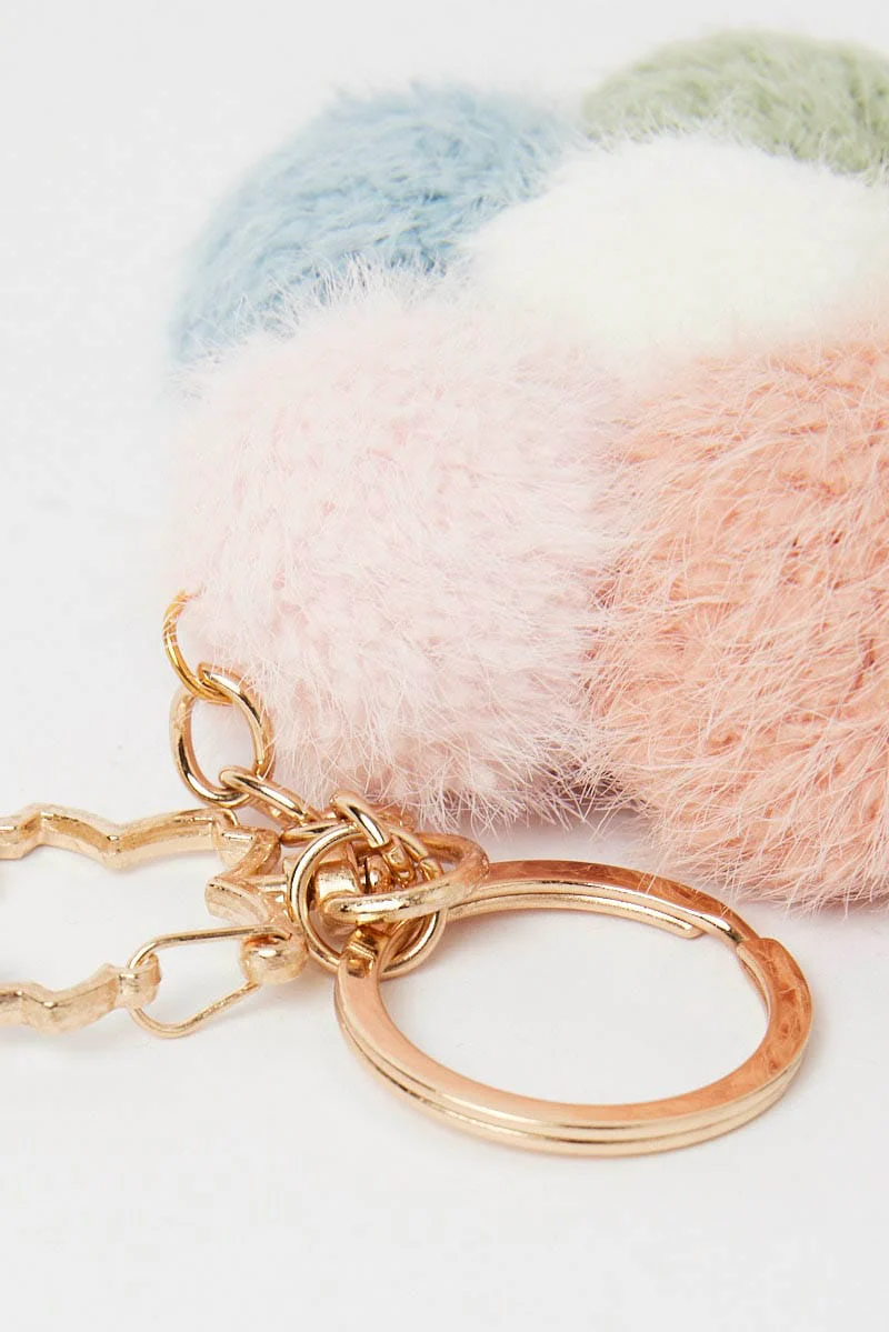 Multi Floral Pompom Keychain