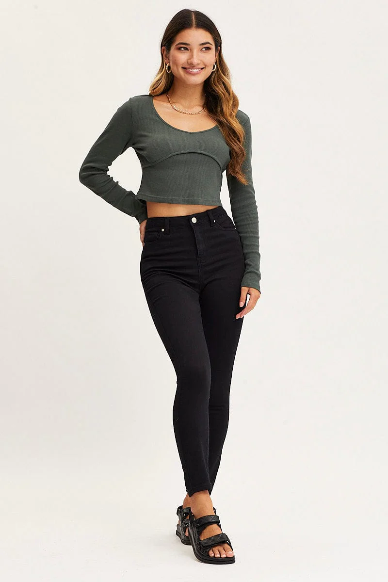 Black Denim Jeggings High Rise