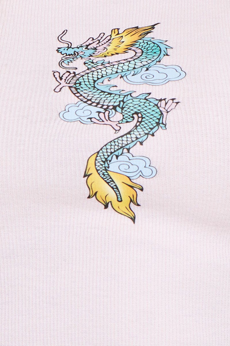 Pink Graphic Top Short Sleeve Ribbed