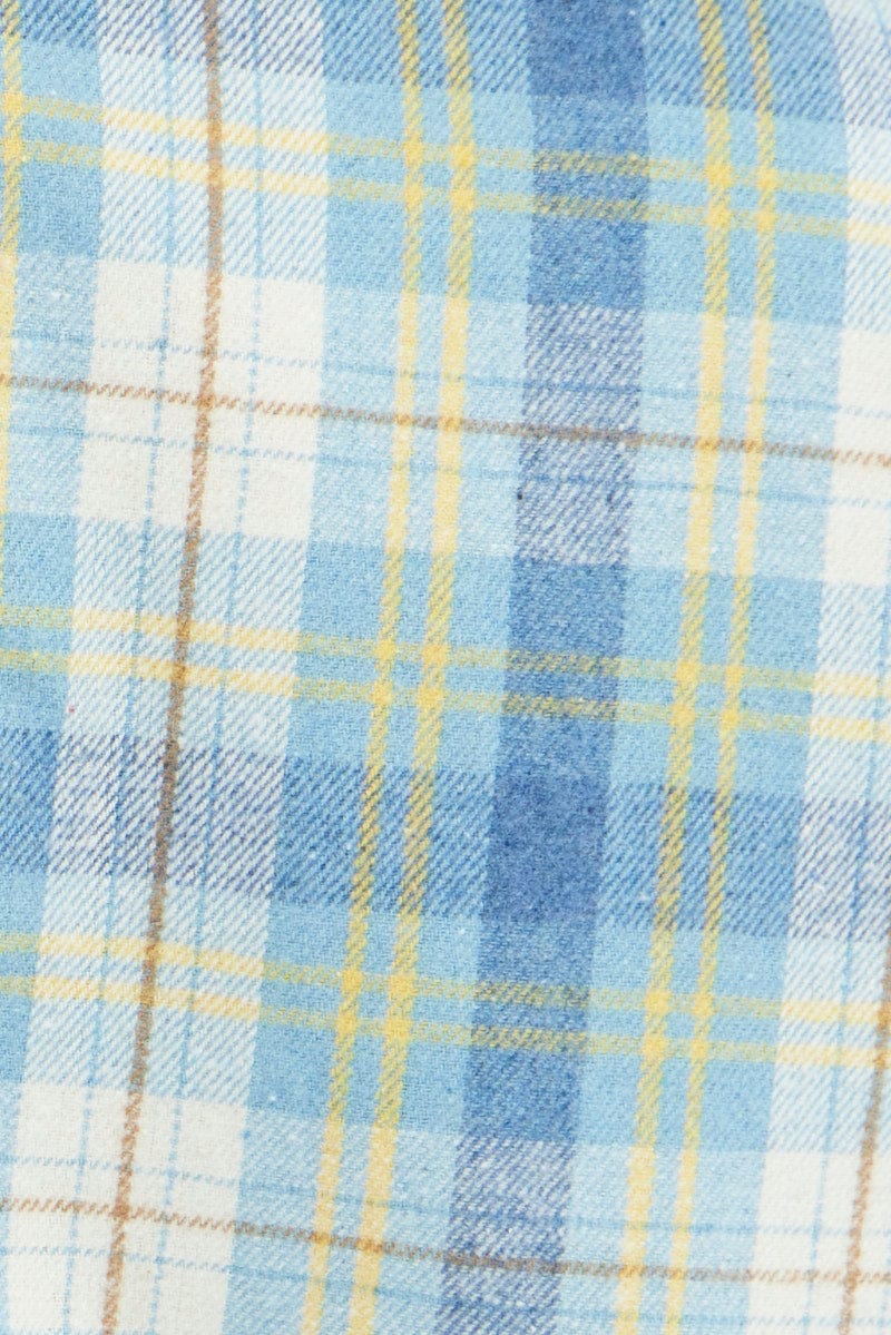 Blue Check Crop Shacket Long Sleeve Collared Fleece