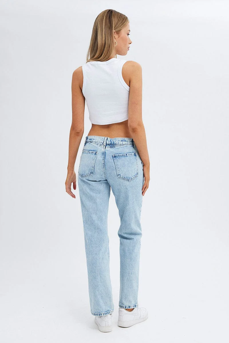 Denim Low Rise Jeans Straight Fold Down Waist