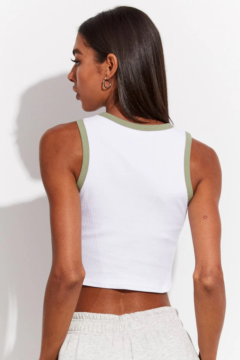 White Graphic Crop Top