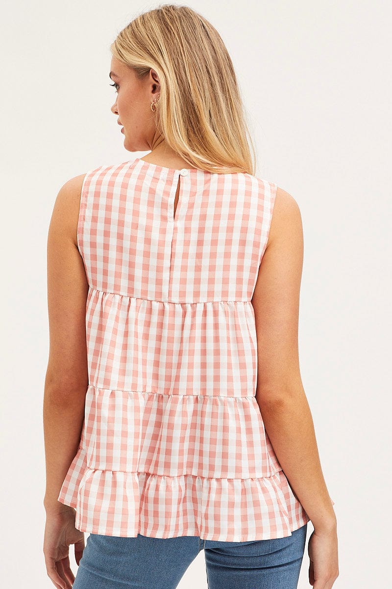 Check Tiered Top Sleeveless