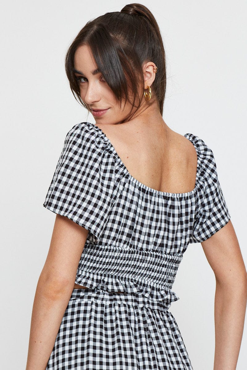 Check Crop Top Off Shoulder