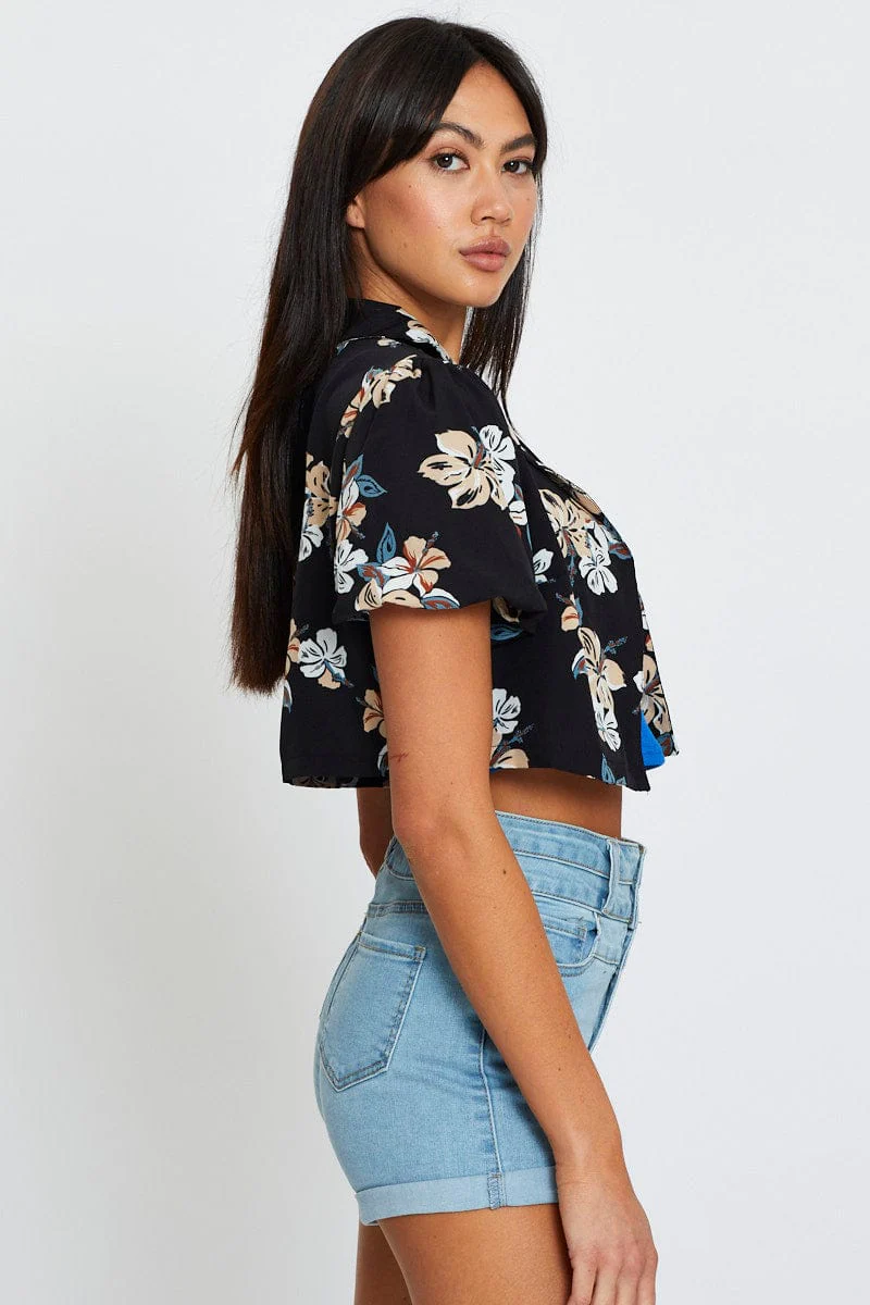 Print Relaxed Shirts Short Sleeve Crop