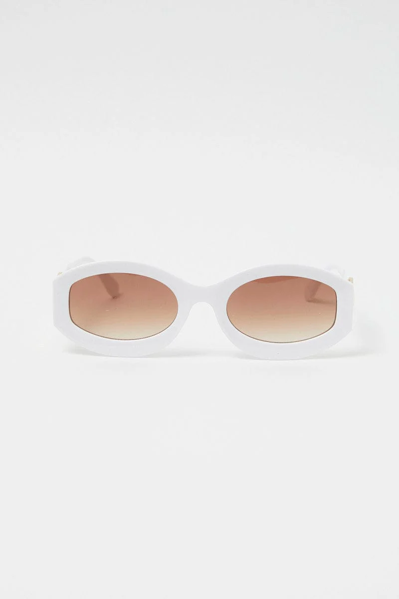 White Fashion Sunglasses Gold Hardwear Detail