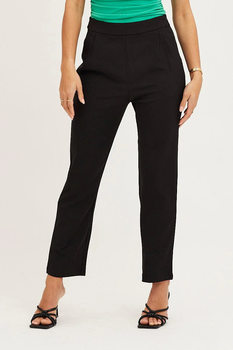 Black Cropped Pants High Waist Workwear