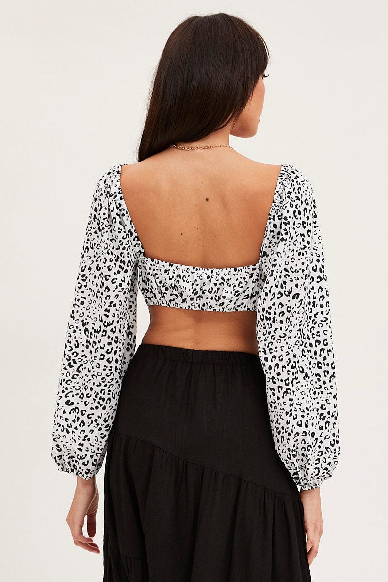 Print Puff Sleeve Top Long Sleeve
