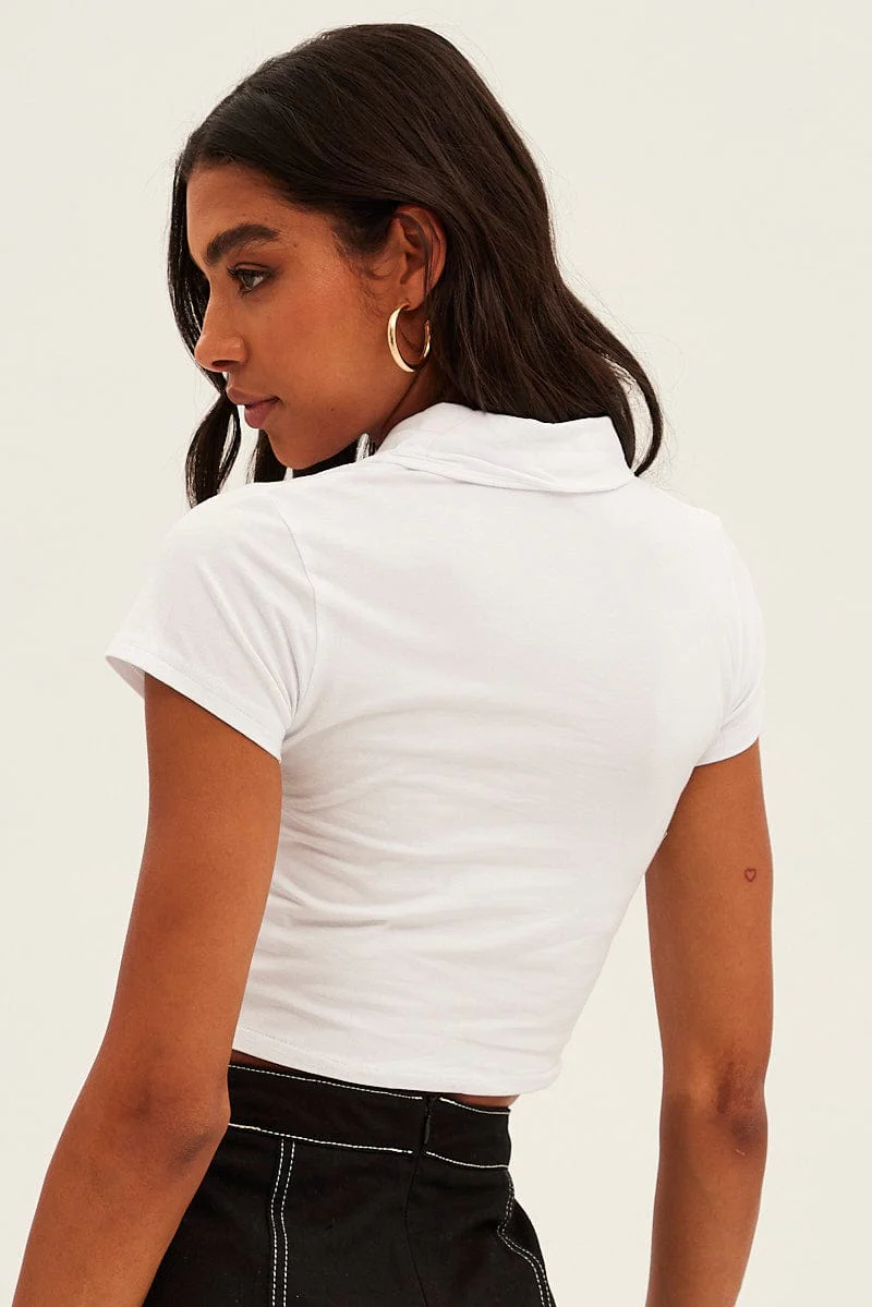 White Crop Polo Short Sleeve