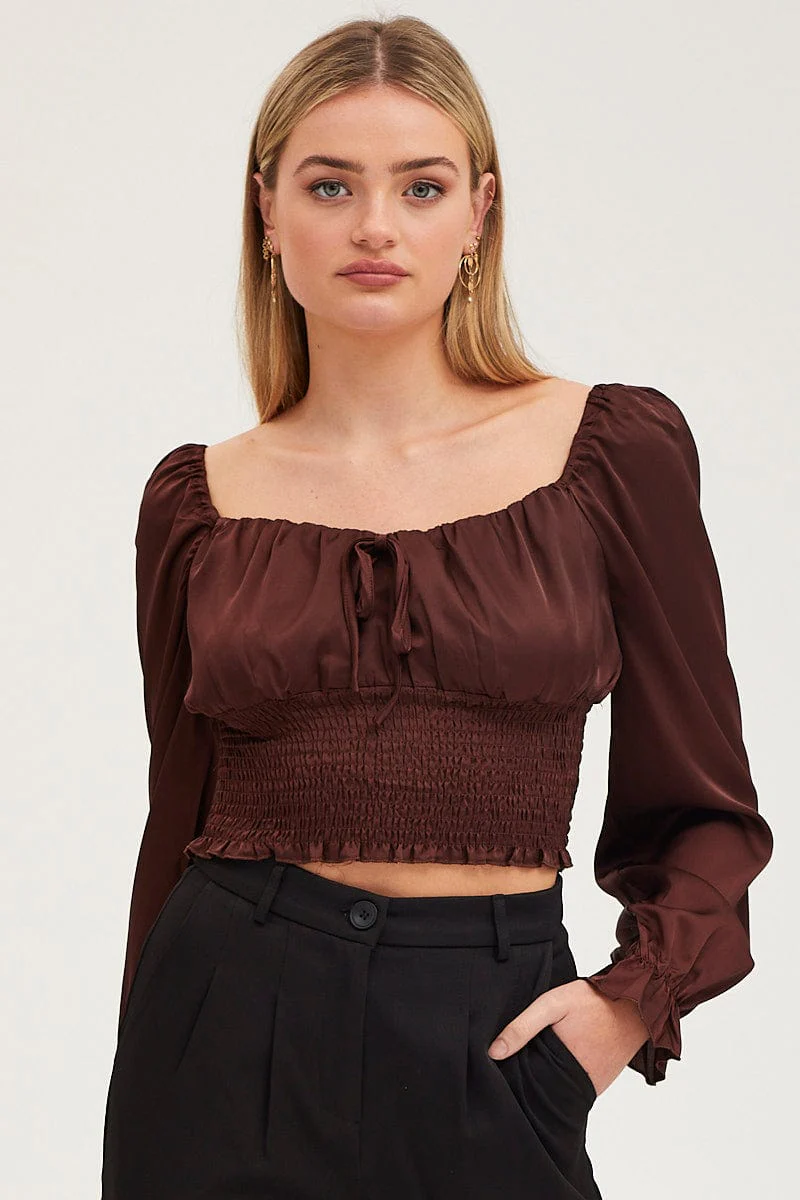 Brown Crop Top Long Sleeve