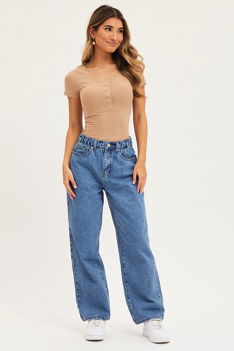 Blue Wide Leg Denim Jeans High Rise