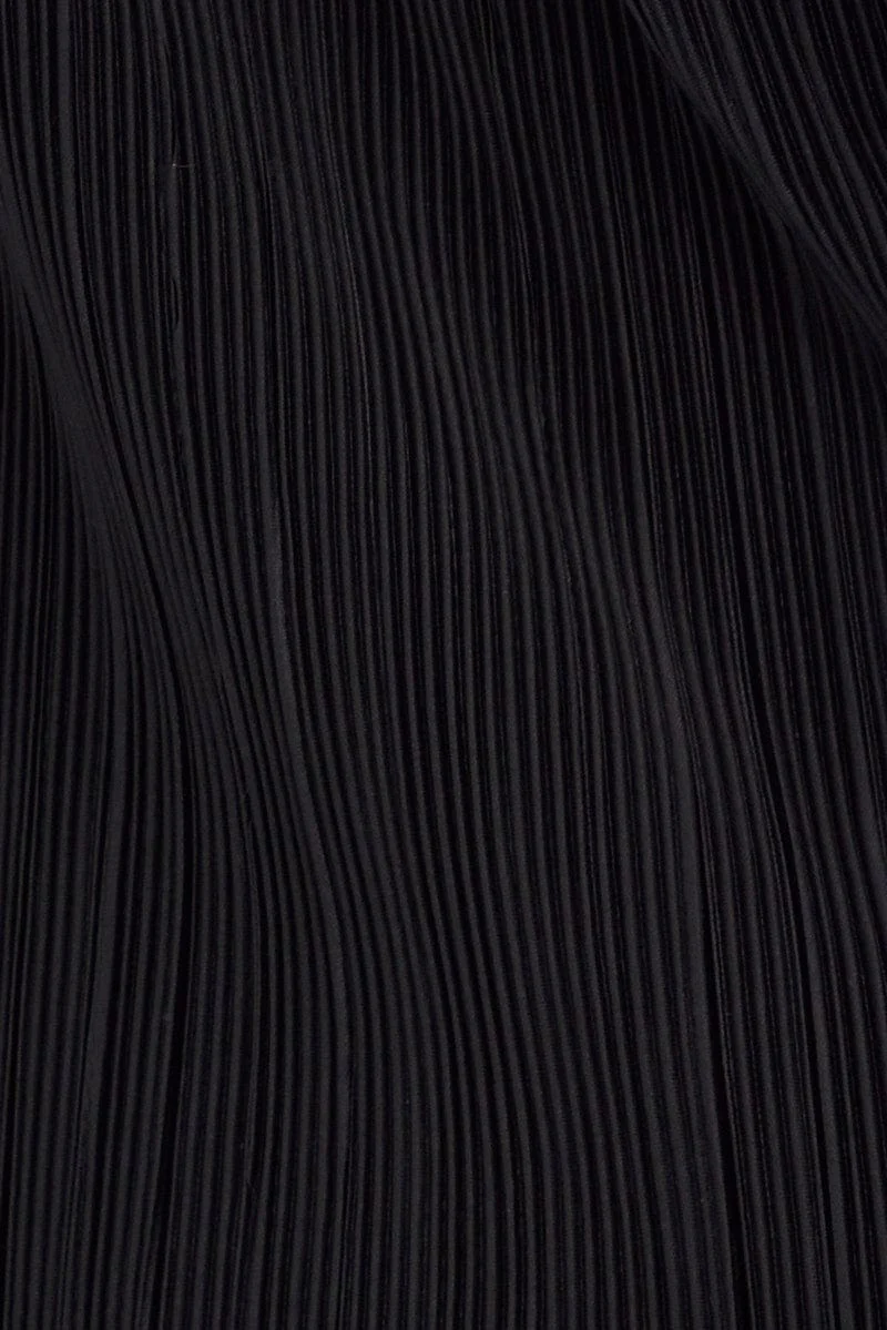 Black Top Sleeveless V Neck Buttons Details Plisse