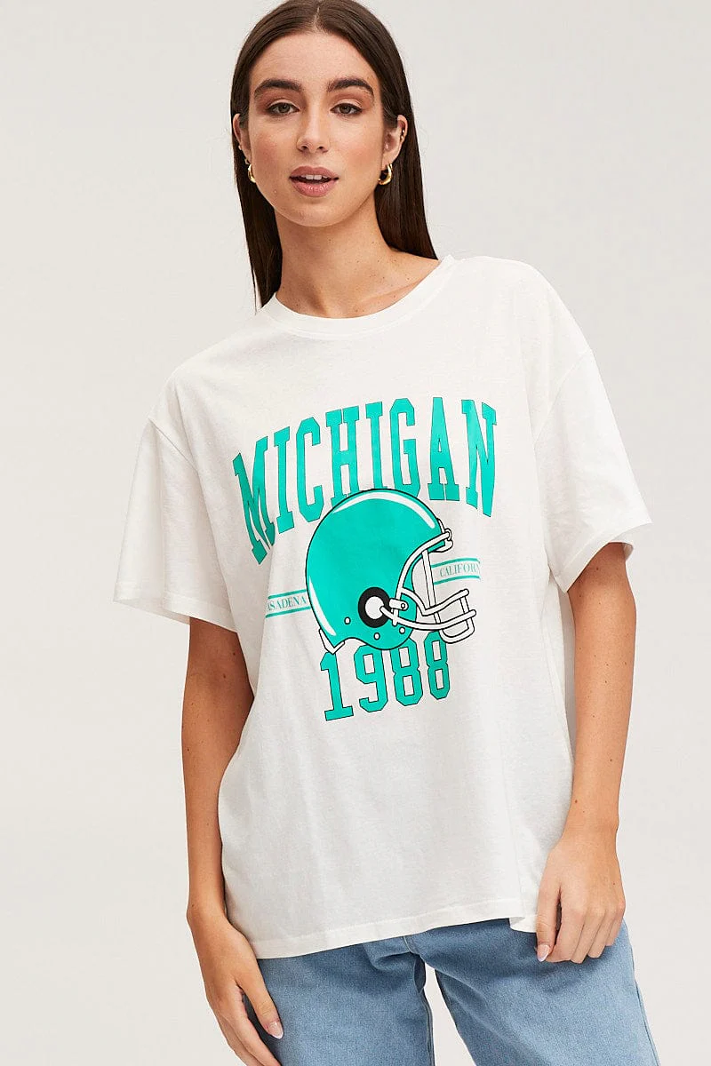 White Graphic T Shirt Short Sleeve