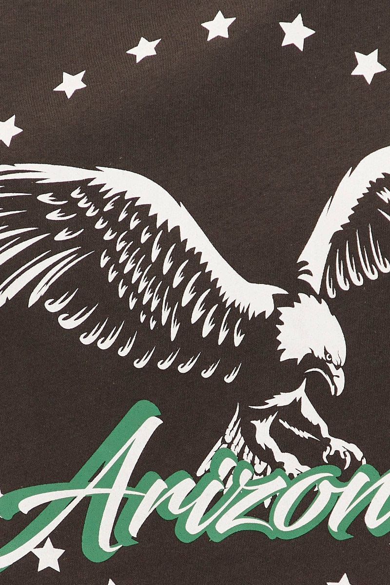 Grey Graphic T-Shirt Eagle Short Sleeve Crew