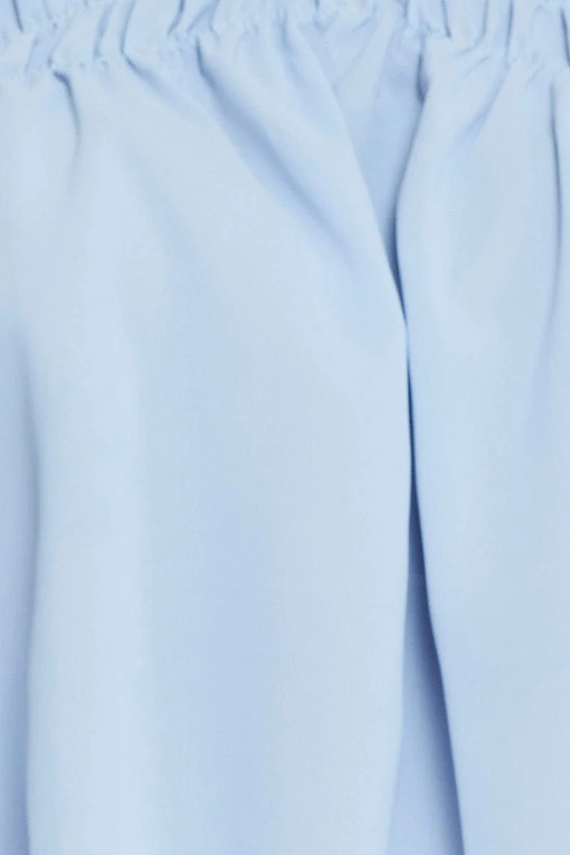 Blue Crop Blouse Short Sleeve Round Neck