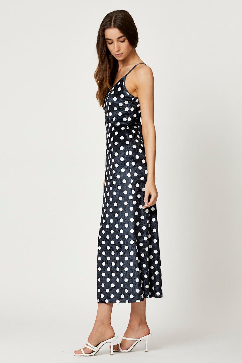 Polka Dot Velvet Midi Dress