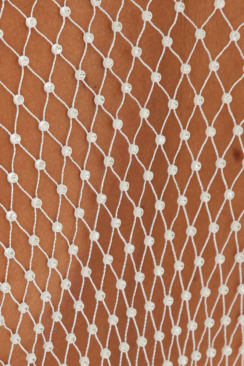 White Rhinestone Mesh Fishnet Dress