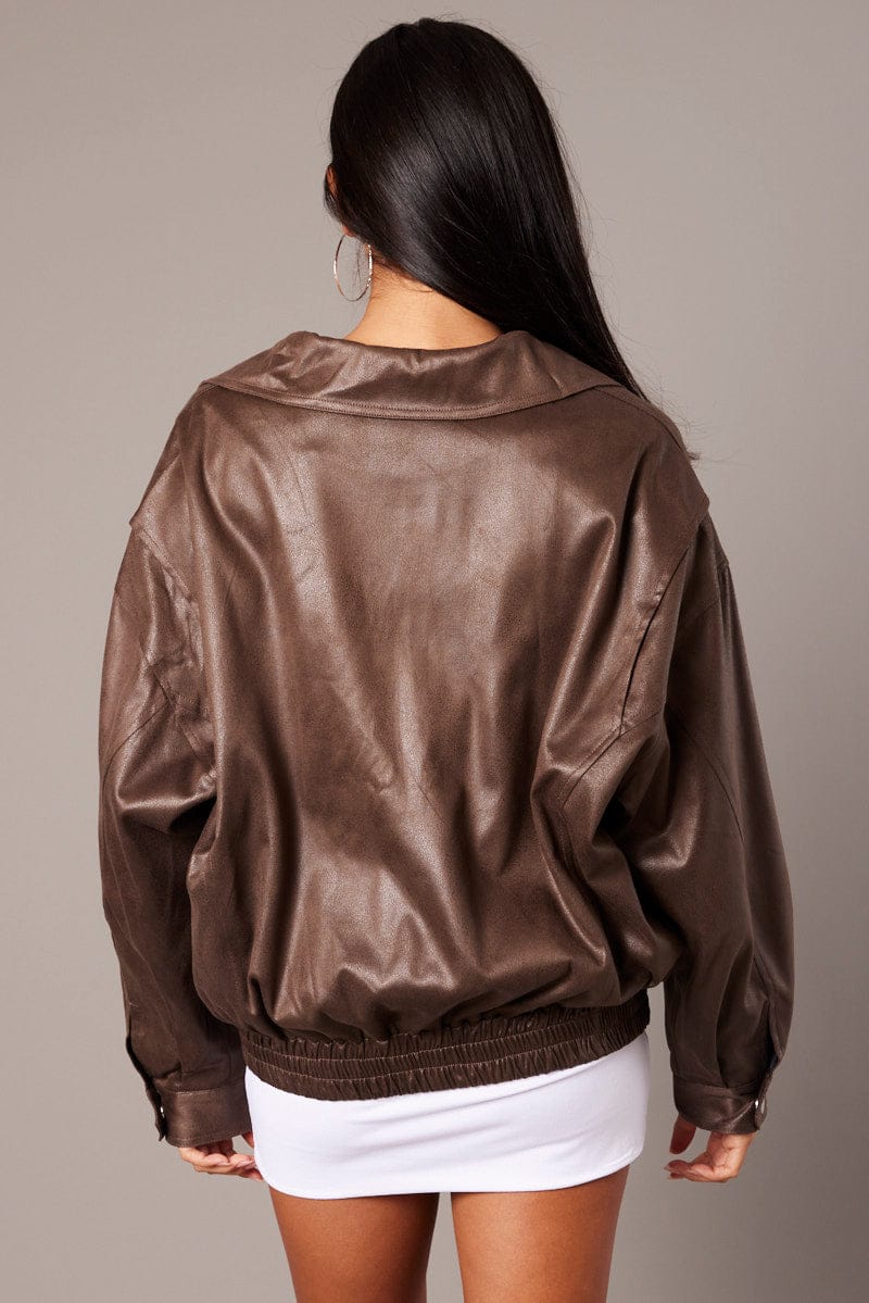 Brown Jacket Zip Long Sleeve