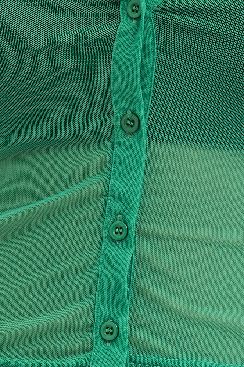Green Button Up Top Long Sleeve Mesh