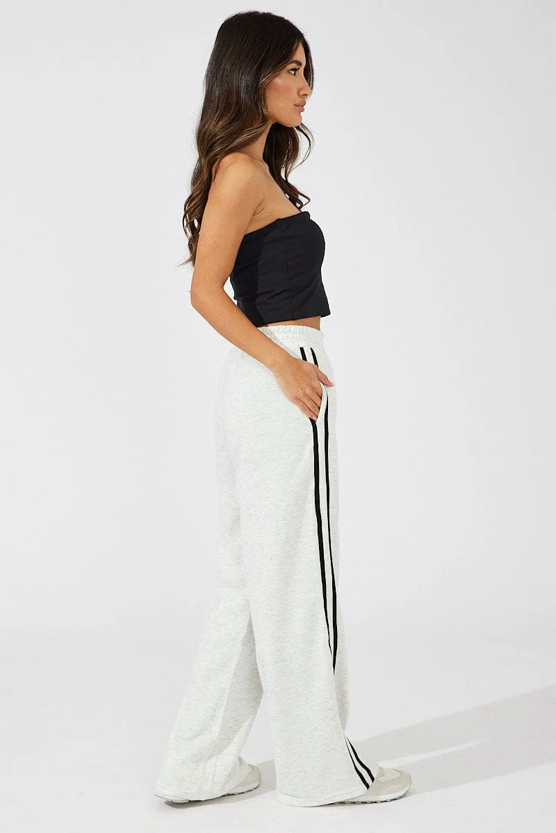 Grey Wide Leg Track Pants