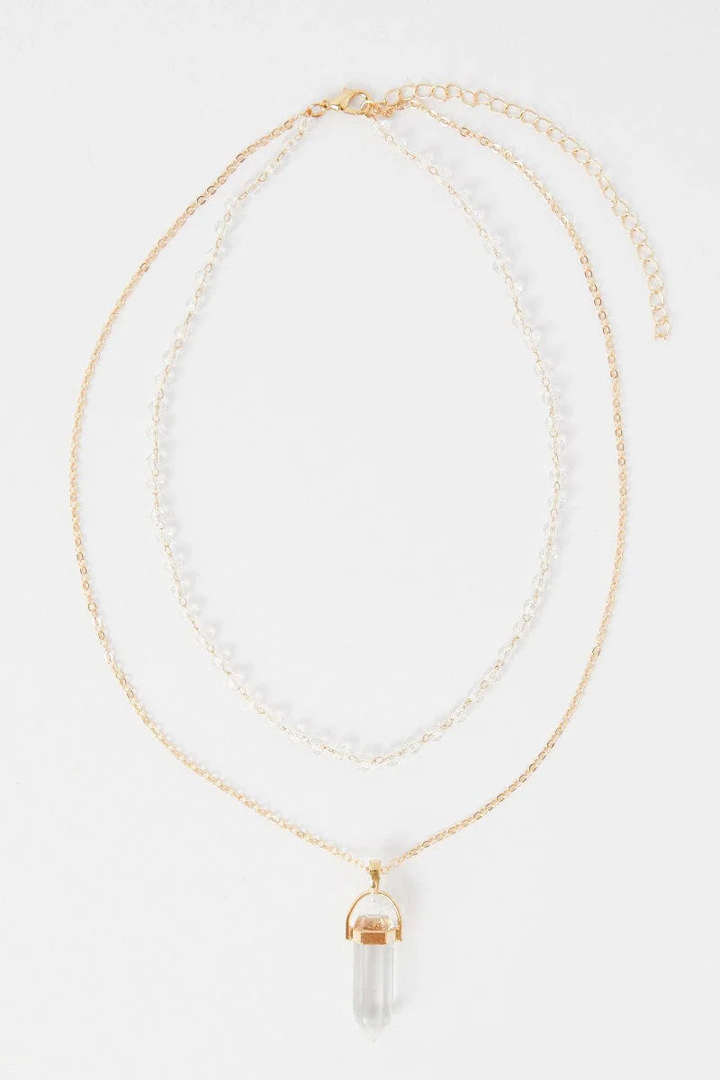 Metallic Crystal Detail Layered Necklace