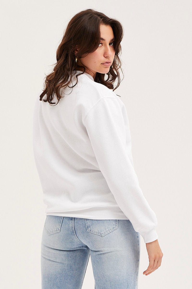 White Graphic Sweater Embroided