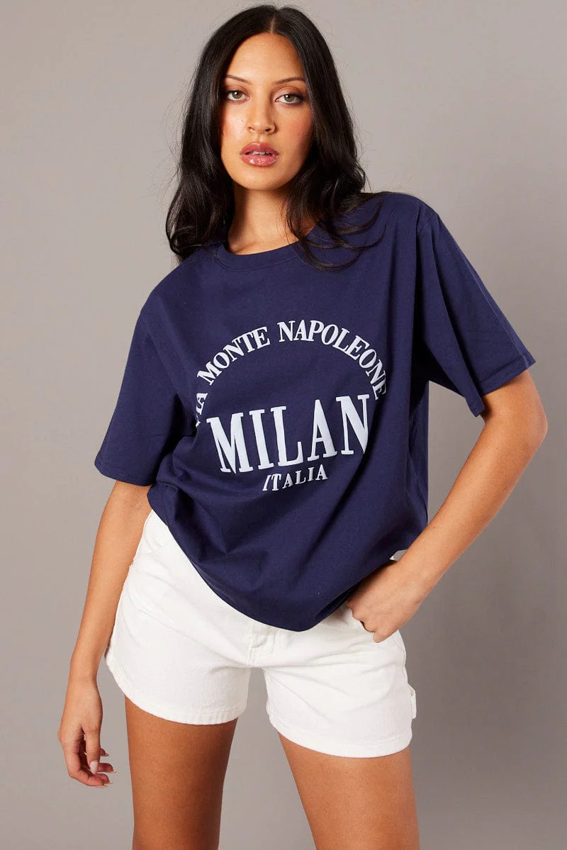 Blue Graphic Tee Short Sleeve