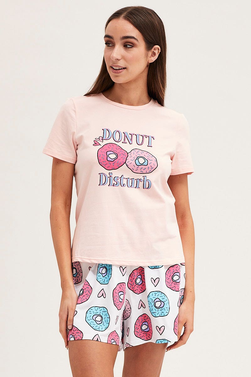 Multi Colour Short Sleeve Top & Shorts Pj Set