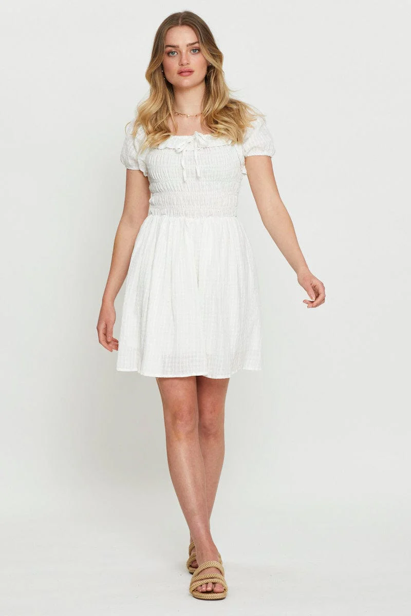 White Mini Dress Ruffle Skater