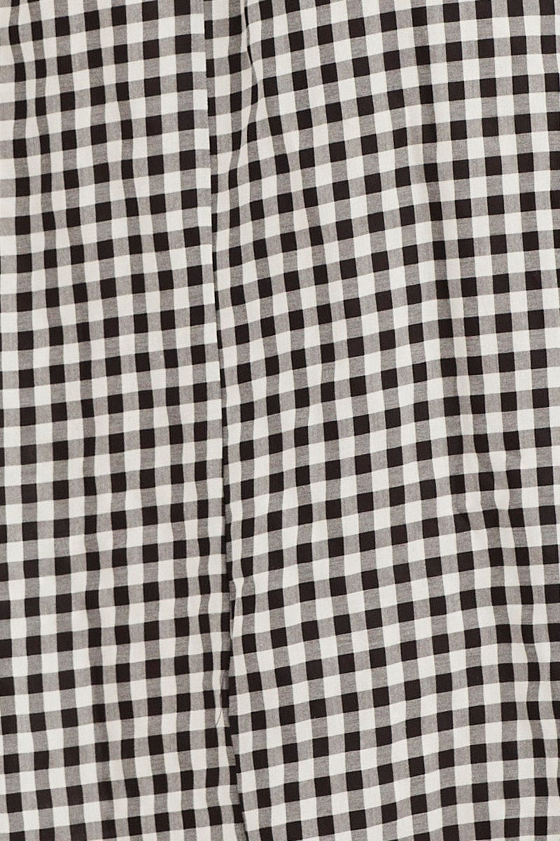 Check Midi Dress Short Sleeve Square Neck