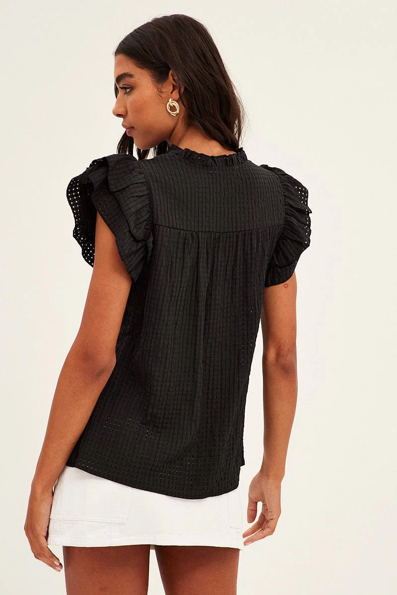 Black Ruffle Sleeve Top