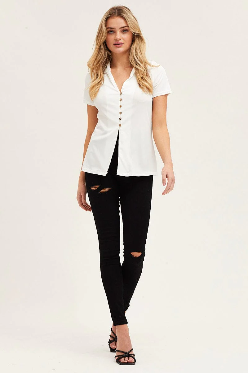 White Button Front Shirt