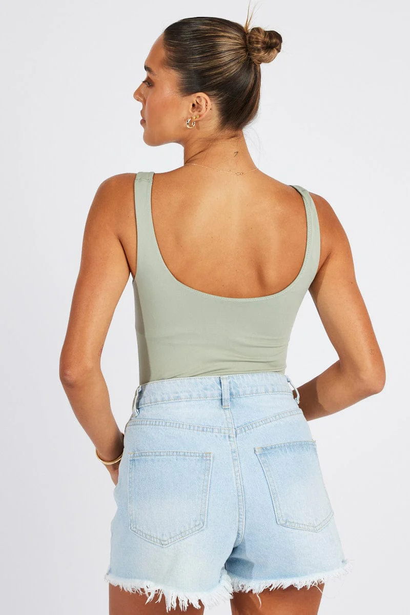 Green Bodysuit Scoop Neck Seamless