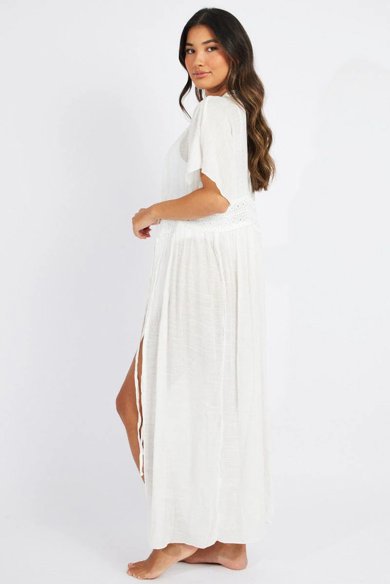 White Tie Front Kimono Short Sleeve Longline