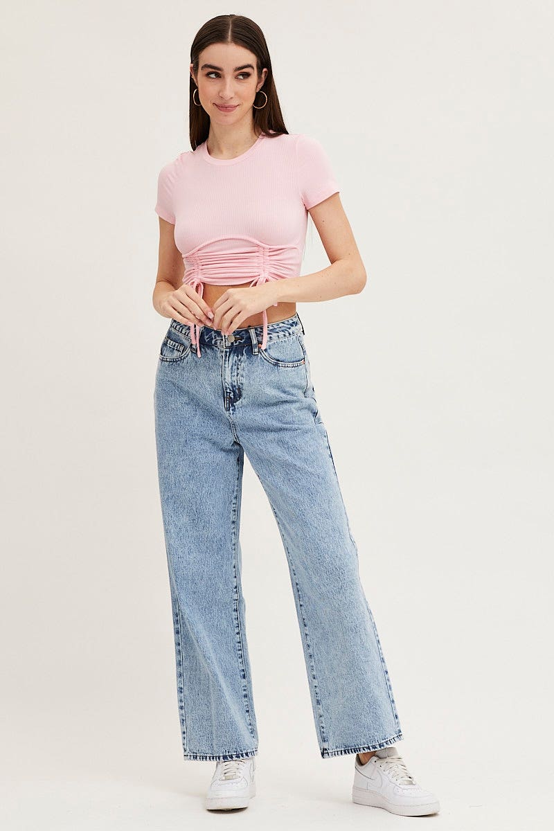 Pink Bust Detail Top Short Sleeve Ruche