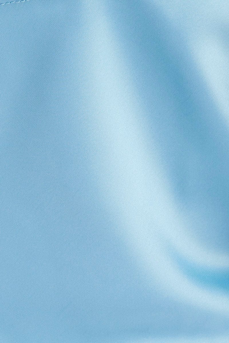 Blue Satin Cami Sleeveless Cowl Neck