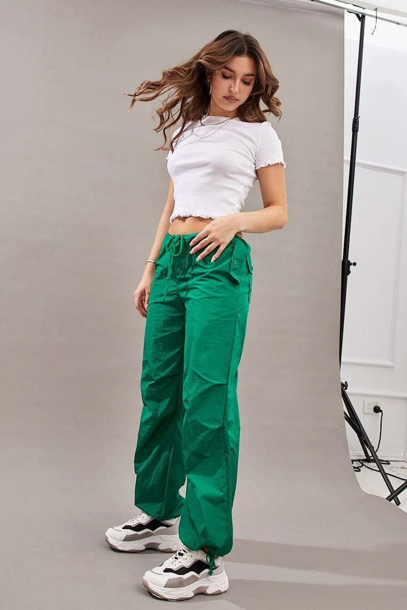 Green Utility Relaxed Pant Low Rise