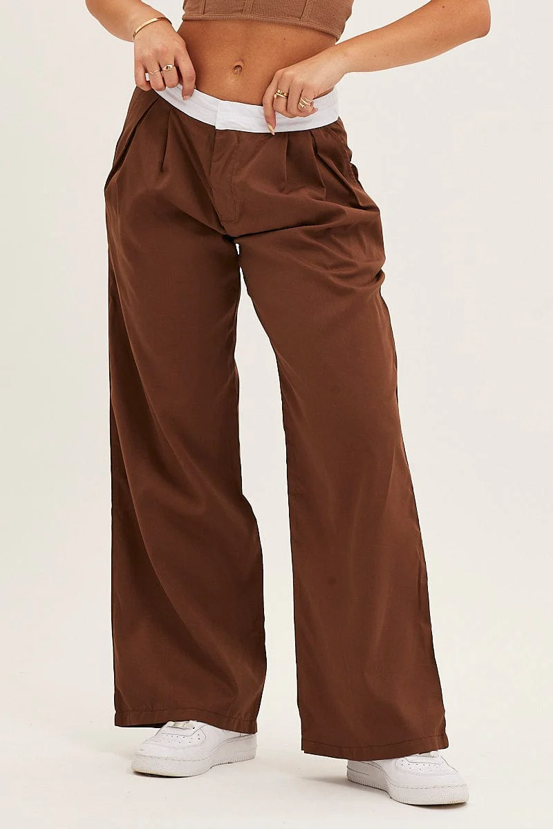 Brown Pants Wide Leg Low Rise