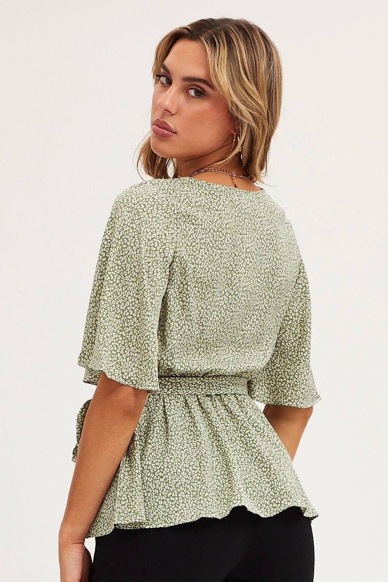 Geo Print Bell Sleeve Top