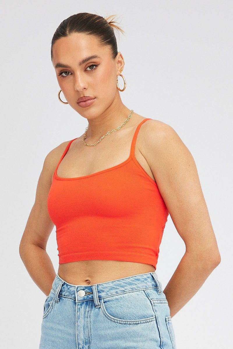 Red Singlet Top Round Neck Seamless