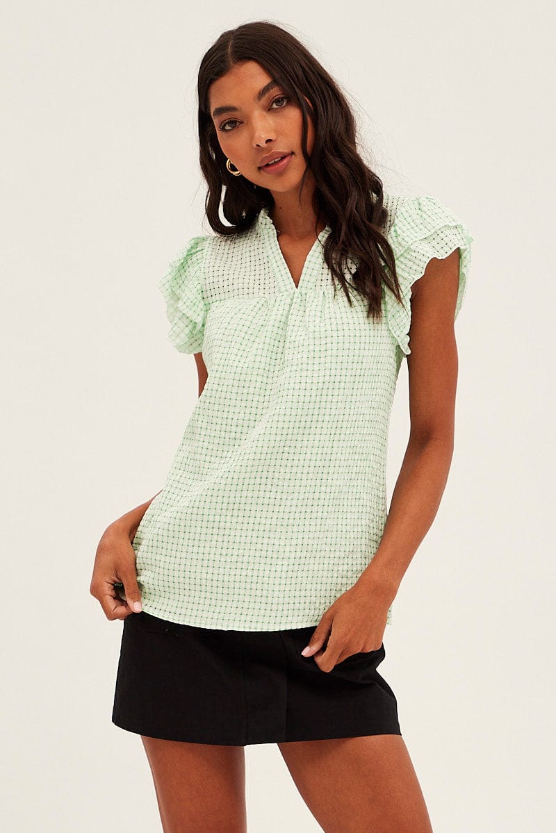 Green Ruffle Sleeve Top