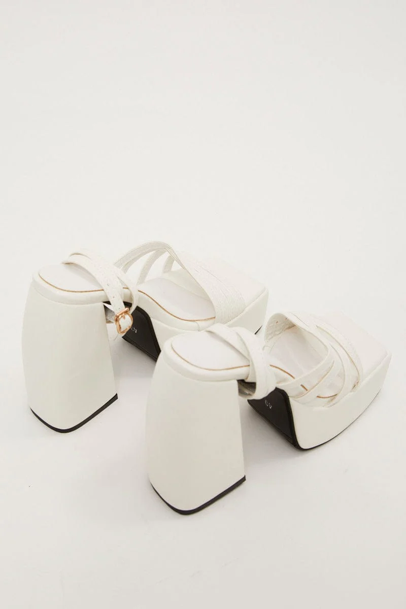 White Strappy Platform Heeled Sandals