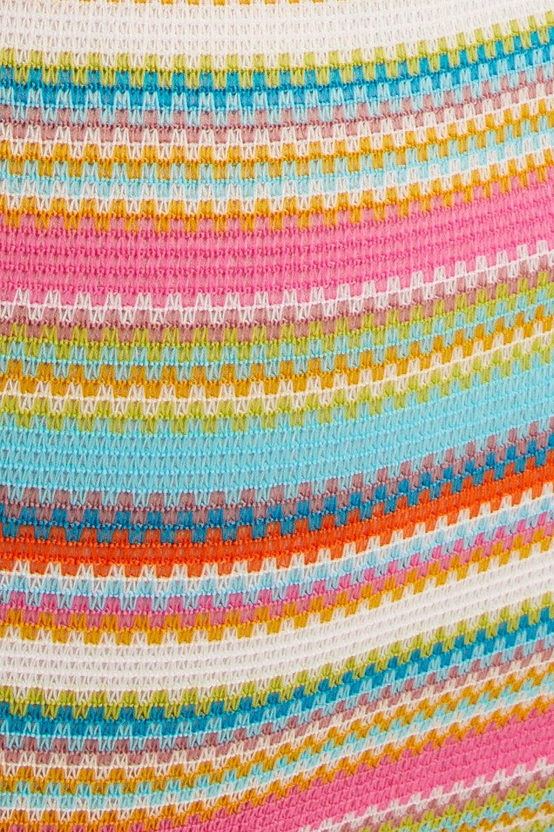 Orange Stripe Halter Dress Mini Bodycon Crochet