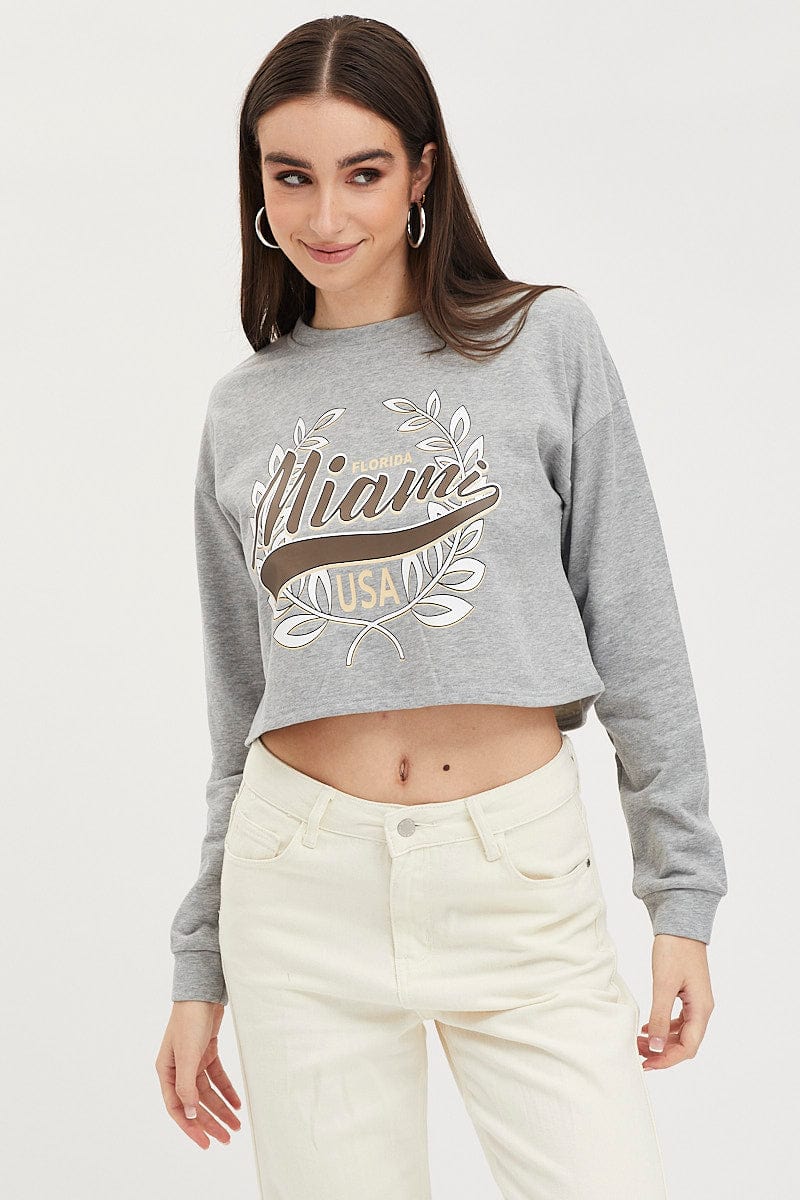 Grey Graphic Sweater Long Sleeve