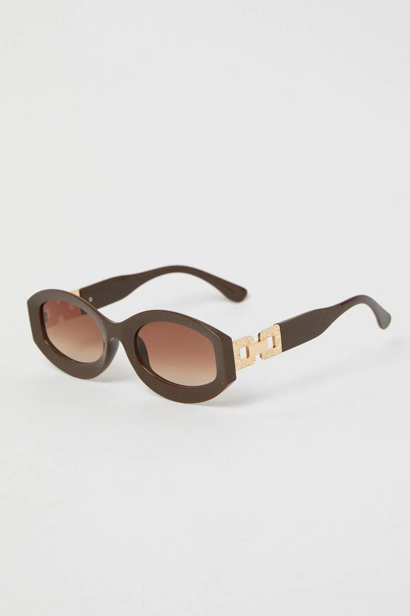 Brown Fashion Sunglasses Gold Hardwear Detail