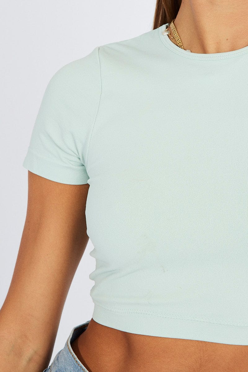 Green T Shirt Short Sleeve Crew Neck Seamless