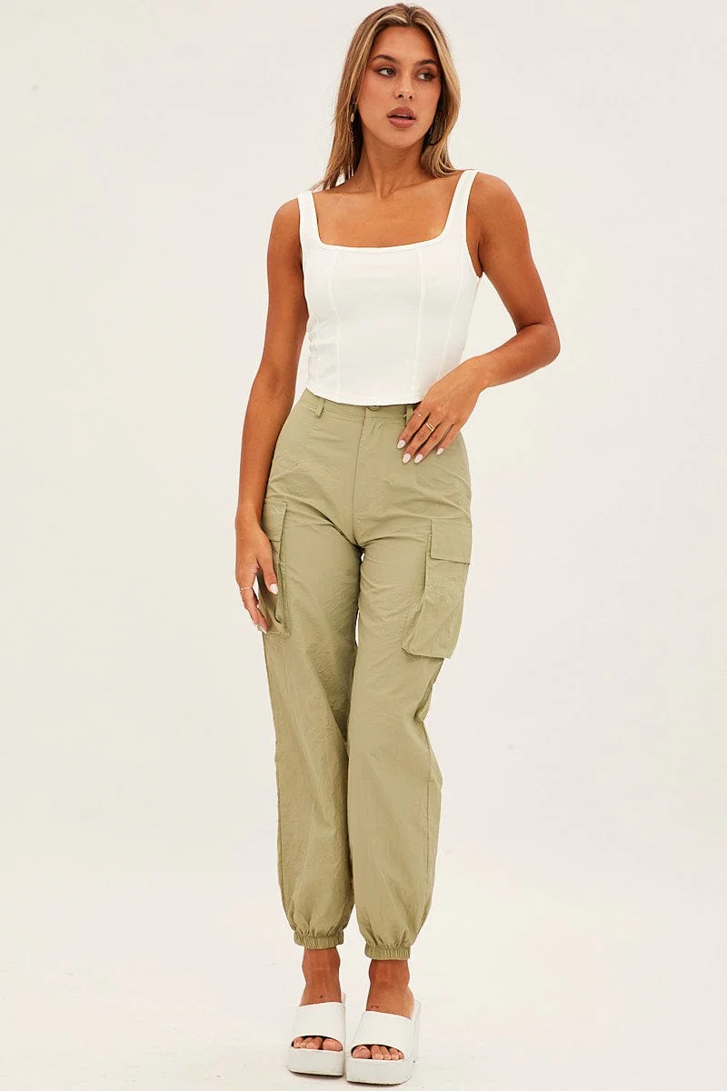 White Corset Tank Sleeveless Square Neck Crop Curved Hem